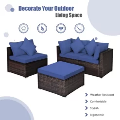Tangkula 4PCS Rattan Patio Conversation Furniture Set Yard Outdoor W/ Navy Cushion -Tangkula GUEST 1a02c5b5 05ca 4a1d 8b0b 922c5c3874d5