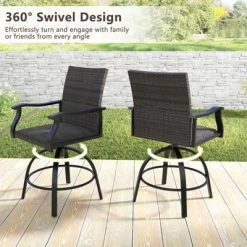 Tangkula 3 PCS PE Wicker Patio Swivel Bar Set Table & Chairs W/ Quick-Drying Foam -Tangkula GUEST 1a0c36de 8f10 44bc 8c12 4b415f7b8567