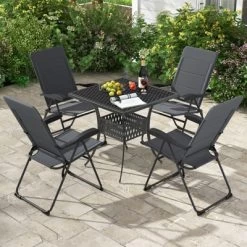 Tangkula 4PCS Patio Folding Chairs Back Adjustable Reclining Padded Garden Furniture
