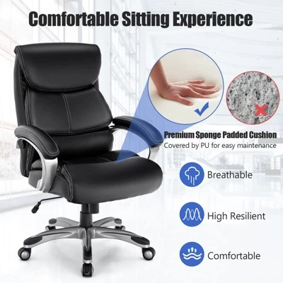 Tangkula Adjustable Executive Chair Rolling High Back Leather Office Chair Black 6 Tangkula Adjustable Executive Chair Rolling High Back Leather Office Chair Black - Image 4