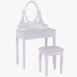 Tangkula Mirrored Dressing Table Wooden Vanity Makeup Unit W/ Cushioned Stool -Tangkula GUEST 1ab1fee2 debb 4c2a 8c66 8921b4531ba2
