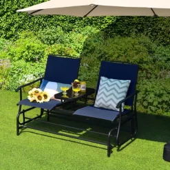 Tangkula 2 Person Outdoor Patio Double Glider Chair Loveseat Rocking