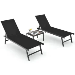 Tangkula 3pcs Patio Chaise Lounge Set Aluminum Recliner Chair Table Outdoor -Tangkula GUEST 1b2bc563 8903 4d24 af6a d4b983de442f