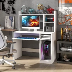Tangkula Computer Desk W/ Charging Station 43.5” Gaming Table Workstation W/ Keyboard Tray CPU Stand & Storage Shelves White/Black 15 Tangkula Computer Desk W/ Charging Station 43.5” Gaming Table Workstation W/ Keyboard Tray CPU Stand & Storage Shelves White/Black -Tangkula GUEST 1b330289 589d 4cff ba13 7c7bbcc1058d