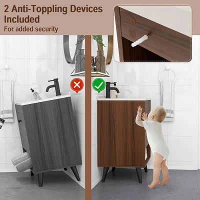 Tangkula 25 Inch Wooden Bathroom Vanity Sink Combo With Open Shelf & Sink & Pop Up Drain 8 Tangkula 25 Inch Wooden Bathroom Vanity Sink Combo With Open Shelf & Sink & Pop Up Drain - Image 6