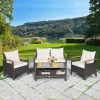 Tangkula Patio Rattan 4PCS Cushioned Chair Side Table Set Bistro Set Classic Furniture Single Sofa Thick Cushion Loveseat For Garden Off White/Navy -Tangkula GUEST 1b472d26 3dad 4e7b 8192 2114b553e5fc