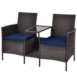 Tangkula Patio Loveseat 2 Person Cushioned Seats With Center Table Outdoor Rattan Furniture Set Turquoise/ Red -Tangkula GUEST 1b5c462b c4fe 4f20 be84 72714ebef22f