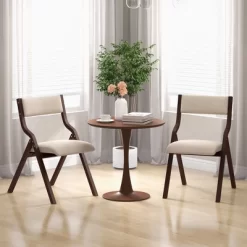 Tangkula Folding Dining Chairs Set Of 4 Wooden Table Chairs W/ Padded Seat Modern Coffee & Beige -Tangkula GUEST 1b7a8e9d 7ef5 4a4f 98ce 8f8ea285ee95
