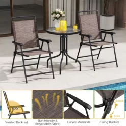Tangkula 3 Pieces Bistro Set Outdoor Furniture Set W/Tempered Glass Table Umbrella Hole Quick-dry Fabric -Tangkula GUEST 1ba5f642 d4a5 491a b956 bbd86e7bef17