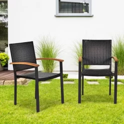 Tangkula Patio Rattan Dining Armchair 2 Set Of Wicker Chair W/Steel Frame Acacia Armrests Indoor & Outdoor -Tangkula GUEST 1ba948d3 9a1b 4742 8b41 54717633be53