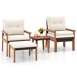 Tangkula 5 Pieces PE Rattan Patio Conversation Set Wicker Chairs With Square Coffee Table Ottomans & Soft Cushions -Tangkula GUEST 1bca2772 f14c 4aab 95df 2fa32009ba7a