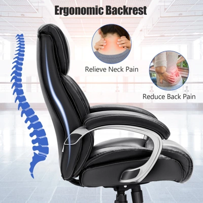 Tangkula Adjustable Executive Chair Rolling High Back Leather Office Chair Black 7 Tangkula Adjustable Executive Chair Rolling High Back Leather Office Chair Black - Image 5