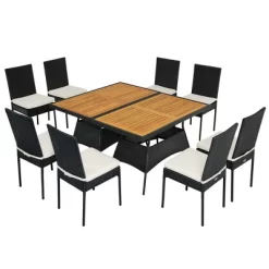 Tangkula 10PCS Rattan Patio Dining Set Cushioned Outdoor Furniture Set W/ Wooden Tabletop