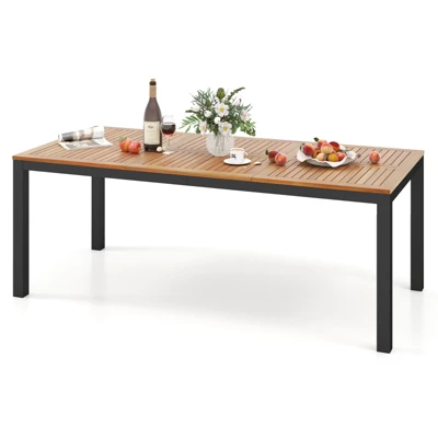 Tangkula Patio Dining Table For 8 79" Large Rectangle Table W/ Acacia Wood Tabletop 11 Tangkula Patio Dining Table For 8 79" Large Rectangle Table W/ Acacia Wood Tabletop - Image 9
