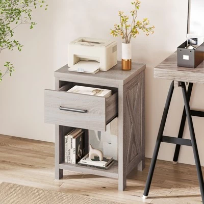 Tangkula Nightstand Sofa Side Table Rustic End Table W/ Drawer & Shelf For Living Room 4 Tangkula Nightstand Sofa Side Table Rustic End Table W/ Drawer & Shelf For Living Room - Image 2