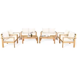 Tangkula 8PCS Patio Acacia Wood Conversation Furniture Set W/ Off White Cushions -Tangkula GUEST 1c811240 1f4a 4bae ac70 e5d403a50189