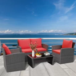 Tangkula 4-Piece Rattan Wicker Patio Outdoor Furniture Sofa Set With Cushions & Tempered Glass Table 17 Tangkula 4-Piece Rattan Wicker Patio Outdoor Furniture Sofa Set With Cushions & Tempered Glass Table -Tangkula GUEST 1c8a9f92 9f36 4dcc ab3e 47477f94827c