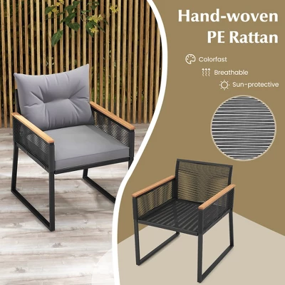 Tangkula 3 PCS Patio Furniture Set PE Rattan Wicker Chairs W/ 2 Tier Coffee Table Soft Back 5 Tangkula 3 PCS Patio Furniture Set PE Rattan Wicker Chairs W/ 2 Tier Coffee Table Soft Back - Image 3