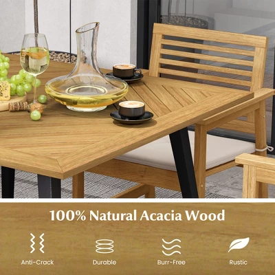 Tangkula Outdoor Dining Table 42.5” Acacia Wood Patio Table With 1.9” Umbrella Hole Metal Legs & Adjustable Foot Pads Farmhouse Bistro Table 3 Tangkula Outdoor Dining Table 42.5” Acacia Wood Patio Table With 1.9” Umbrella Hole Metal Legs & Adjustable Foot Pads Farmhouse Bistro Table
