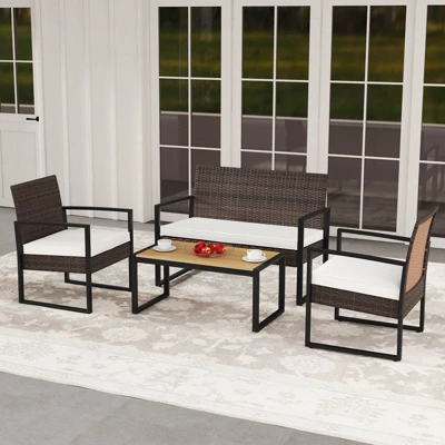 Tangkula Set Of 4 PE Rattan Patio Conversation Set Outdoor Porch Chairs Loveseat With Coffee Table And Soft Cushions Metal Frame 3 Tangkula Set Of 4 PE Rattan Patio Conversation Set Outdoor Porch Chairs Loveseat With Coffee Table And Soft Cushions Metal Frame