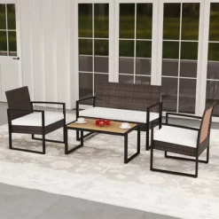 Tangkula Set Of 8 PE Rattan Patio Conversation Set Outdoor Porch Chairs Loveseat With Coffee Table And Soft Cushions Metal Frame -Tangkula GUEST 1d2af17e ab59 4379 b50d 77d3e2ec4828