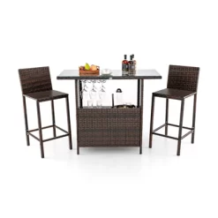 Tangkula 3PCS Wicker Bar Set Height Table 2 Stools W/3 Rows Stemware Racks Garden Patio -Tangkula GUEST 1d4f8cc2 6c36 49c7 8f02 a31ff1a77d8f