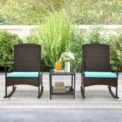 Tangkula 3 Pieces Rocking Wicker Bistro Set Outdoor Front Porch Rocker Chairs Conversation Set -Tangkula GUEST 1d5b96ff 6959 432b a515 591bb9f7aa53