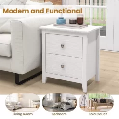 Tangkula Modern Nightstand With Storage 2 Drawers & Support Legs For Bedroom White -Tangkula GUEST 1d79ffbc e1f0 4f49 b9a7 4376ac1e1d62