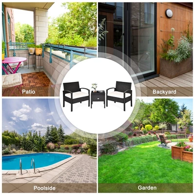 Tangkula 3PCS Rattan Patio Conversation Set Outdoor Furniture Set W/ Storage Table 8 Tangkula 3PCS Rattan Patio Conversation Set Outdoor Furniture Set W/ Storage Table - Image 6