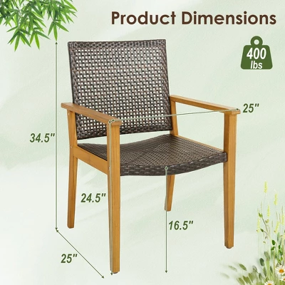 Tangkula Outdoor Rattan Chair Set Of 4 Patio PE Wicker Dining Chairs W/ Sturdy Acacia Wood Frame 4 Tangkula Outdoor Rattan Chair Set Of 4 Patio PE Wicker Dining Chairs W/ Sturdy Acacia Wood Frame - Image 2