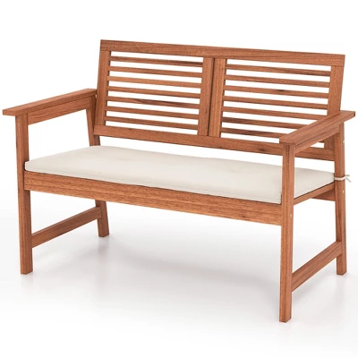 Tangkula Outdoor Bench With Cushion 2-Person Patio Bench W/Slatted Back & Seat Garden Backyard Balcony 7 Tangkula Outdoor Bench With Cushion 2-Person Patio Bench W/Slatted Back & Seat Garden Backyard Balcony - Image 5