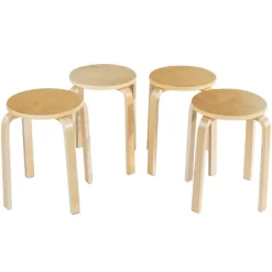 Tangkula 4-set Stacking Stool Birch Natural Wood 18" Round Dining Chair Backless -Tangkula GUEST 1dc77597 d453 4a64 b64c 0e0c91b674b4