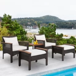 Tangkula 5 PCS Patio Rattan Sofa Set Outdoor Wicker Conversation Set W/ Coffee Table & Cushion -Tangkula GUEST 1dfd4c4b 2d85 4eff bd61 deb97e141ffd