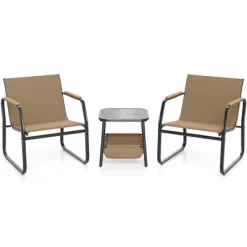 Tangkula 3-Piece Bistro Set Patio Chairs & Side Table W/ Storage Basket Breathable Mesh Fabric -Tangkula GUEST 1e2edc09 417c 4b01 869a c91777346f75