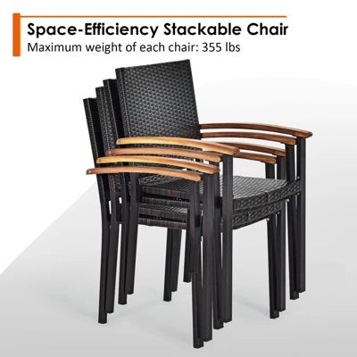 Tangkula 7 PCS Patio Rattan Dining Furniture Set Armrest Chairs Wooden Table 7 Tangkula 7 PCS Patio Rattan Dining Furniture Set Armrest Chairs Wooden Table - Image 5