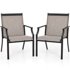 Tangkula Patio Chairs Set Of 4 Dining Chairs W/ Curved Backrest Long Armrest Breathable Fabric -Tangkula GUEST 1e721fc6 d2e6 4521 a9ab db835015da85