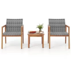 Tangkula 3 Pieces Patio Furniture Set PE Rattan Patio Bistro Set With Chairs & Coffee Table Outdoor Acacia Wood Conversation Set For Garden -Tangkula GUEST 1e874c64 8f74 4070 a612 2a5653413060
