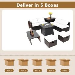 Tangkula 9PCS Outdoor Patio Furniture Set With 30" Propane Fire Pit Table PE Wicker Space-Saving Sectional Sofa Set W/ Storage Box & Cushions -Tangkula GUEST 1e9c7485 9e4e 4a67 8daf e1fda3eed34d