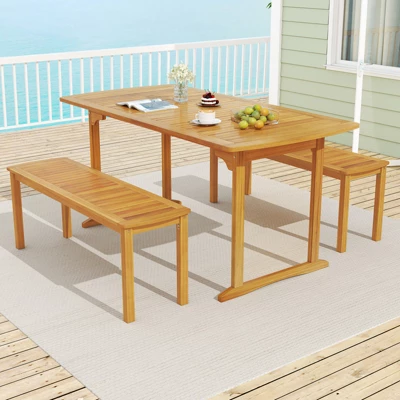 Tangkula Outdoor Wooden Dining Table For 4-6 71" Acacia Wood Table 4 Tangkula Outdoor Wooden Dining Table For 4-6 71" Acacia Wood Table - Image 2