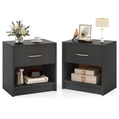 Tangkula 2 PCS Nightstand W/ Drawer Side Table W/ Slide-out Drawer Open Storage Shelf 12 Tangkula 2 PCS Nightstand W/ Drawer Side Table W/ Slide-out Drawer Open Storage Shelf - Image 10