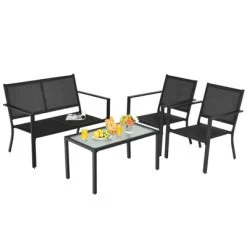 Tangkula 4 PCS Patio Furniture Set Outdoor Conversation Set W/Glass Coffee Table Garden Bistro Set Gray -Tangkula GUEST 1f1cdaa7 39e3 44b6 9d75 05eb6ebda585