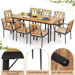 Tangkula 8-Person Outdoor Dining Table 79 Inch Acacia Wood Patio Table With Umbrella Hole Metal Legs & Adjustable Foot Pads 15 Tangkula 8-Person Outdoor Dining Table 79 Inch Acacia Wood Patio Table With Umbrella Hole Metal Legs & Adjustable Foot Pads -Tangkula GUEST 1f82c1e9 887f 4aca 8259 6745411a9661