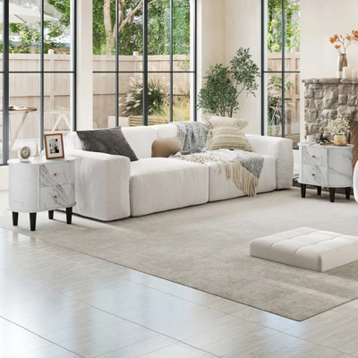 Tangkula 2PCS Nightstand W/ 2 Drawers Faux Marble Bedside Table For Small Space 5 Tangkula 2PCS Nightstand W/ 2 Drawers Faux Marble Bedside Table For Small Space - Image 3