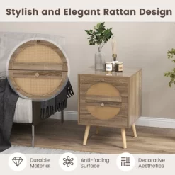 Tangkula Rattan Nightstand Set Of 2 End Side Table With 2 Rattan Drawers Pine Wood Legs Wood Accent Table 17 Tangkula Rattan Nightstand Set Of 2 End Side Table With 2 Rattan Drawers Pine Wood Legs Wood Accent Table -Tangkula GUEST 1f99df3d 70df 4070 9111 4c335ed3c6cb