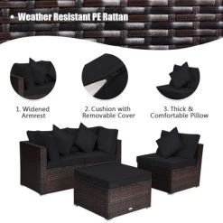 Tangkula 4PCS Rattan Patio Conversation Furniture Set Yard Outdoor W/ Black Cushion -Tangkula GUEST 1fe0c9be 2db0 44fe a4da 1357b94545ec