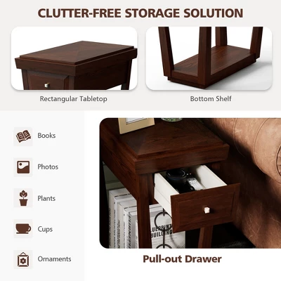 Tangkula 2 Tier End Side Table Nightstand With Drawer Shelf Rubber Wood Classic Espresso 7 Tangkula 2 Tier End Side Table Nightstand With Drawer Shelf Rubber Wood Classic Espresso - Image 5