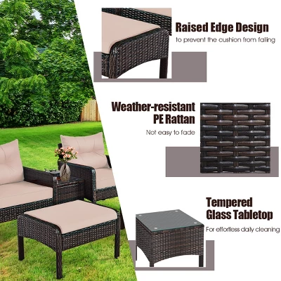 Tangkula 5-Piece Patio Rattan Conversation Set Cushioned Sofas And Ottoman Set With Table 11 Tangkula 5-Piece Patio Rattan Conversation Set Cushioned Sofas And Ottoman Set With Table - Image 9