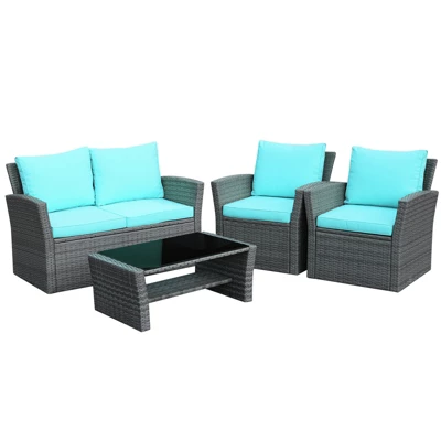 Tangkula 4-Piece Rattan Wicker Patio Outdoor Furniture Sofa Set With Cushions & Tempered Glass Table 13 Tangkula 4-Piece Rattan Wicker Patio Outdoor Furniture Sofa Set With Cushions & Tempered Glass Table - Image 11