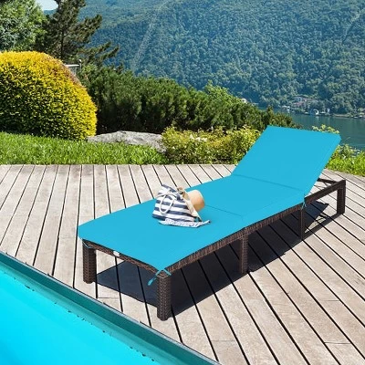 Tangkula Outdoor Rattan Chaise Lounge Chair Adjustable Backrest Recliner With Turquoise Cushions 4 Tangkula Outdoor Rattan Chaise Lounge Chair Adjustable Backrest Recliner With Turquoise Cushions - Image 2