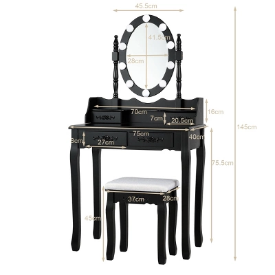Tangkula Make-Up Vanity Table Dresser Set W/LED Light, Black Brown White 5 Tangkula Make-Up Vanity Table Dresser Set W/LED Light, Black Brown White - Image 3